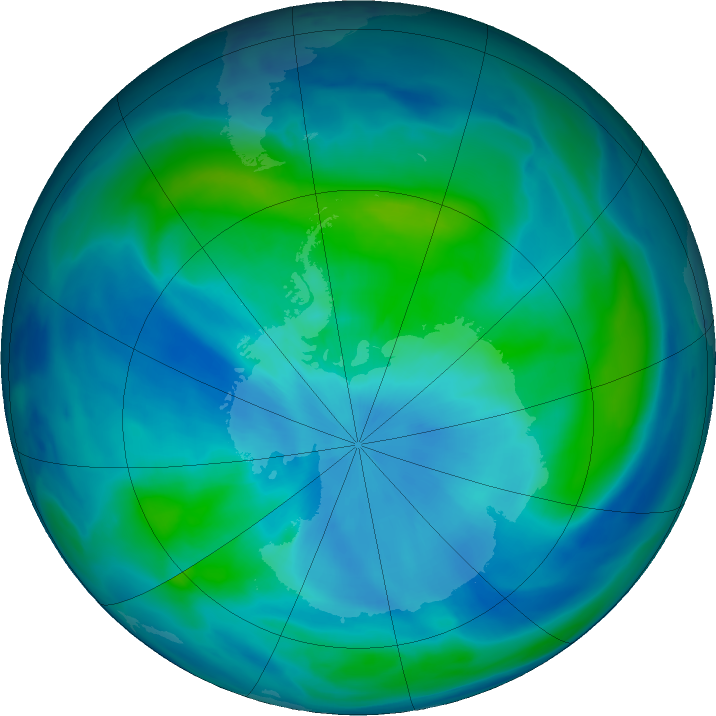 Antarctic ozone map for 14 March 2023